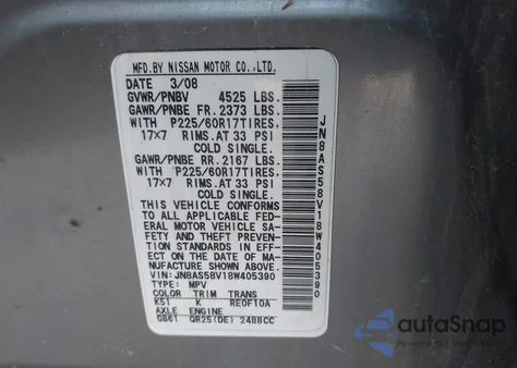 2008 Nissan Rogue Sl z USA, uszkodzony, nr VIN JN8AS58V18W405390